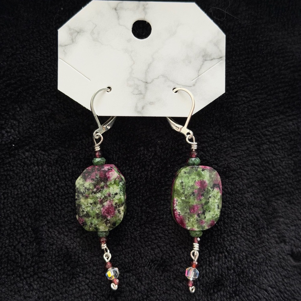 Ruby Zoisite Drop Earrings – Silver Plated wire and hookback